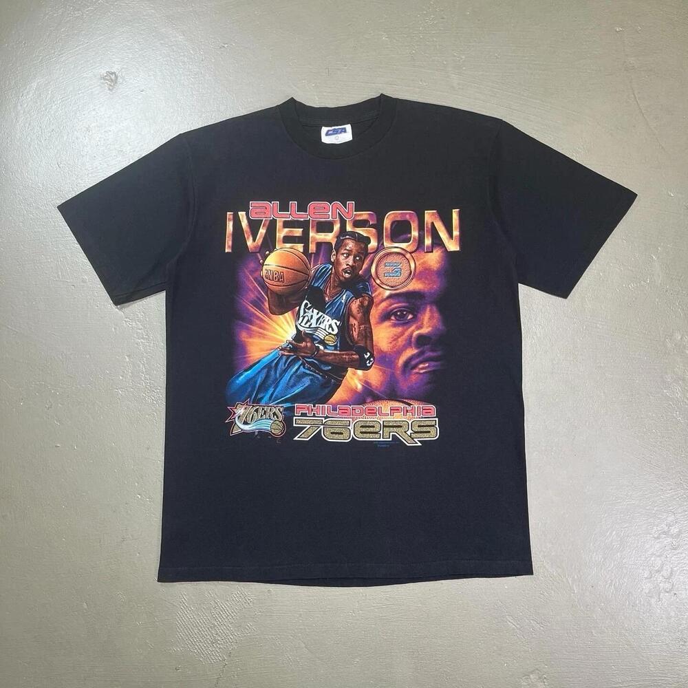 Vtg Allen Iverson Philadelphia 76Ers Shirt Large 90S Black Nba Sixers Csa Coin
